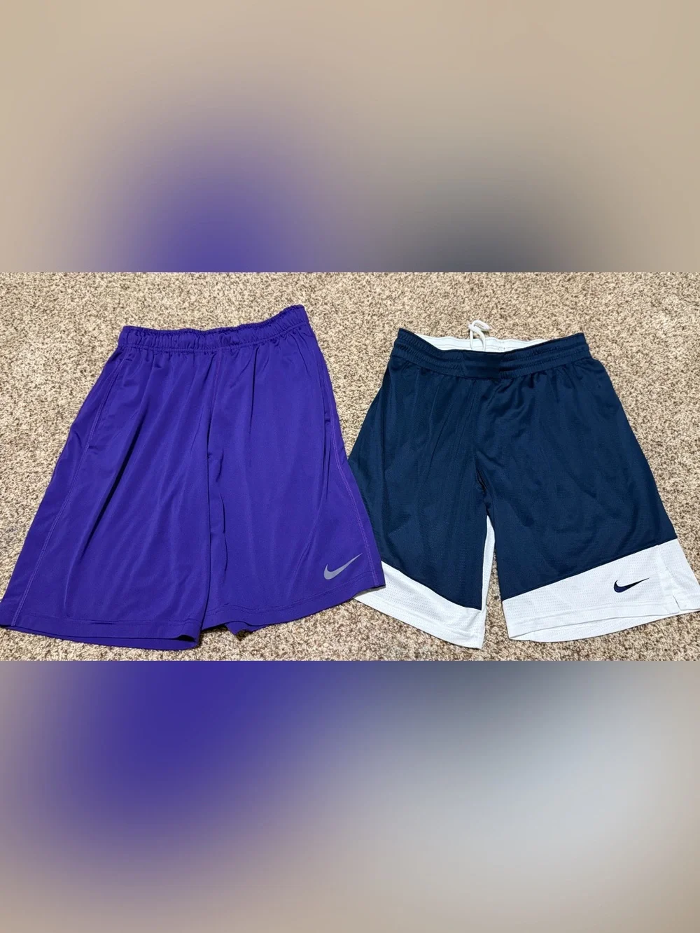 Nike Purple Navy Basketball Athletic Shorts Bundle of 2 - Mens Small